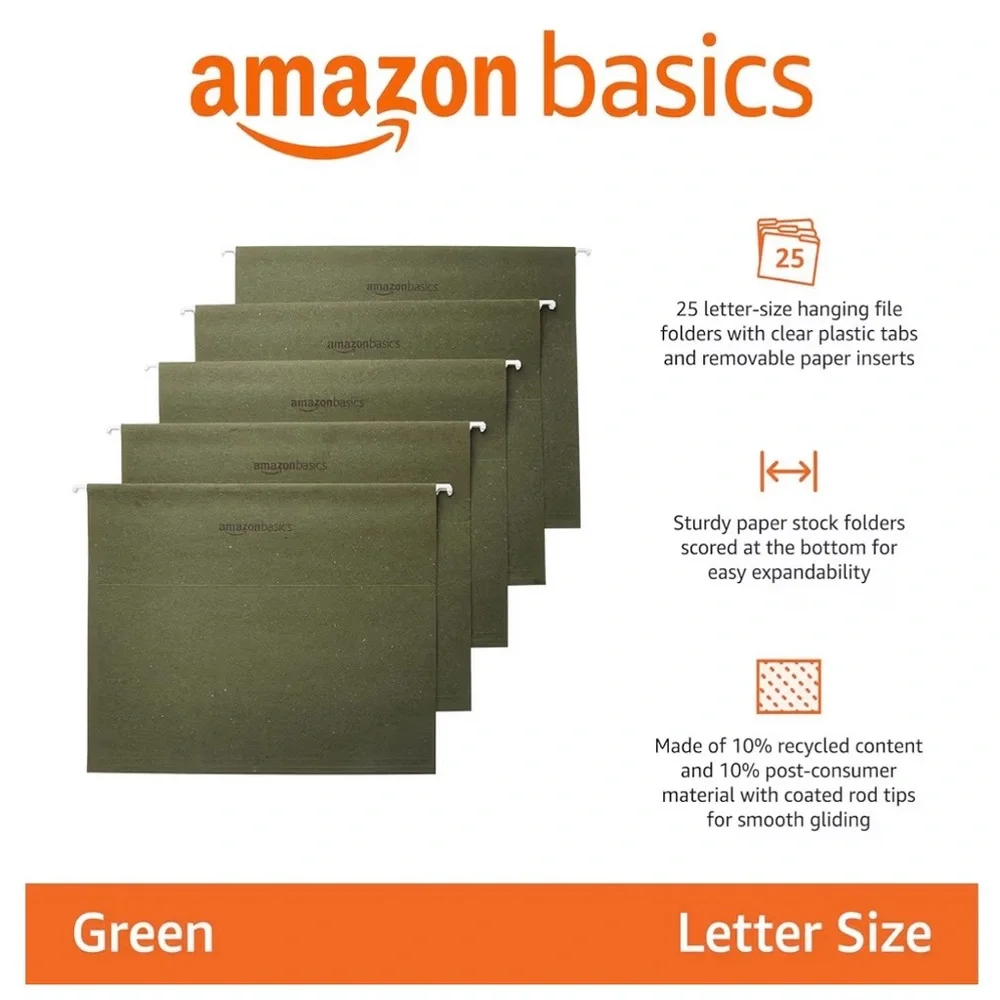 Green Hanging File Folders with Adjustable Tabs (Pack of 25)